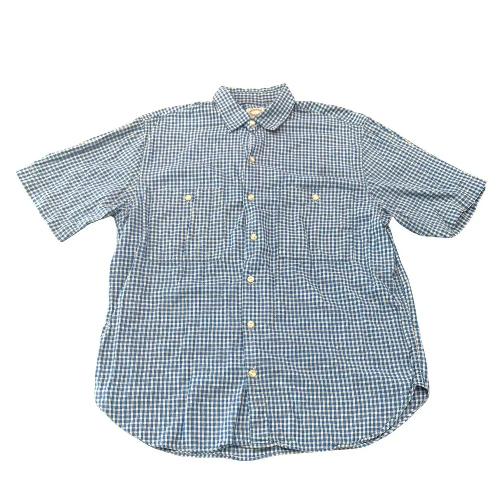 Banana Republic 90s Vintage  Shirt Mens Large Blue Plaid Short Sleeve Cotton